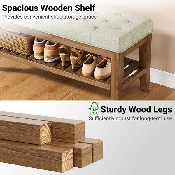Upholstered Storage Bench with Shoe Shelf
