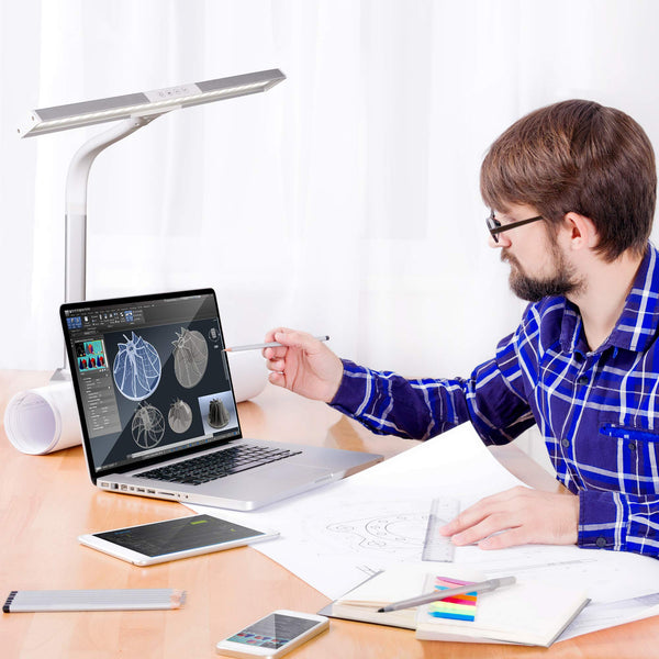 LED Clamp Desk Lamp with Extra Wide Shade, 5 Brightness Levels & 3 Color Modes
