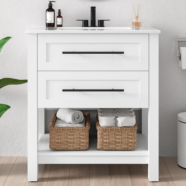 30" Freestanding Bathroom Vanity with Sink & Open Shelf