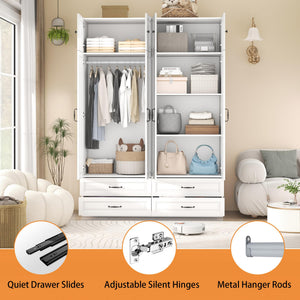 Wardrobe Closet with 2 Doors, 2 Drawers & Hanging Rod