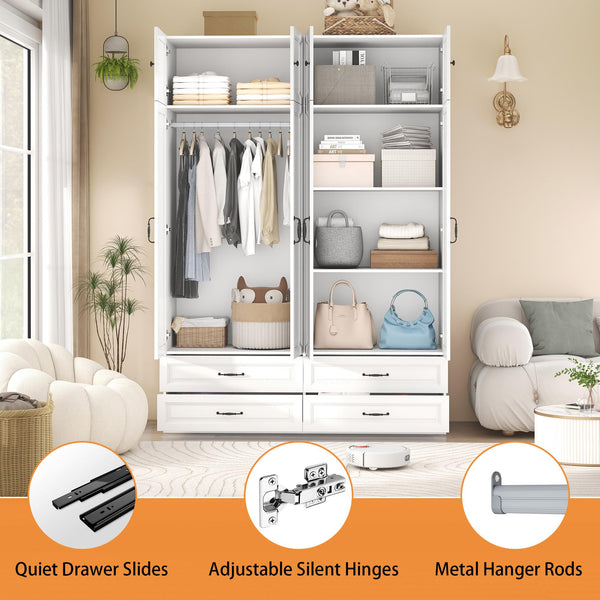 Wardrobe Closet with 2 Doors, 2 Drawers & Hanging Rod