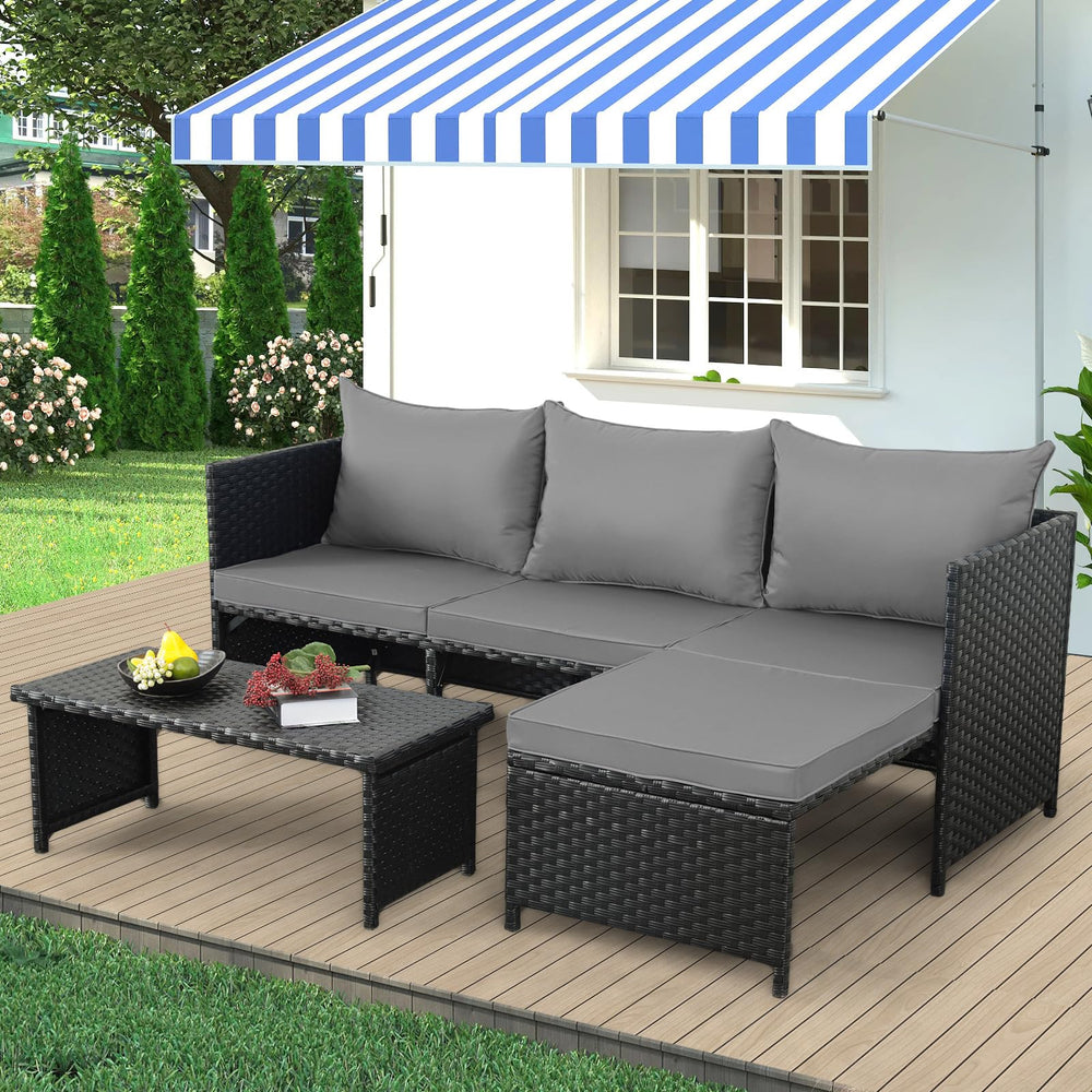 3-Piece Outdoor PE Rattan Patio Conversation Set