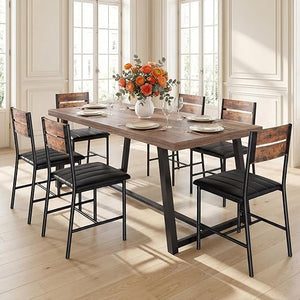 7-Piece Dining Table Set with 6 Upholstered Chairs