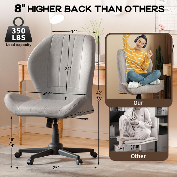 Armless Cross-Legged Swivel Desk & Vanity Chair with Wheels