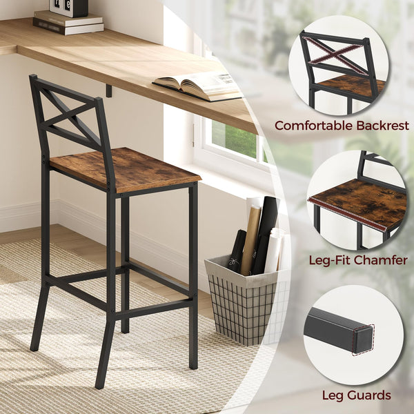 Counter Height Bar Stools Set of 2 with Backrest & Footrest – 26 Inch