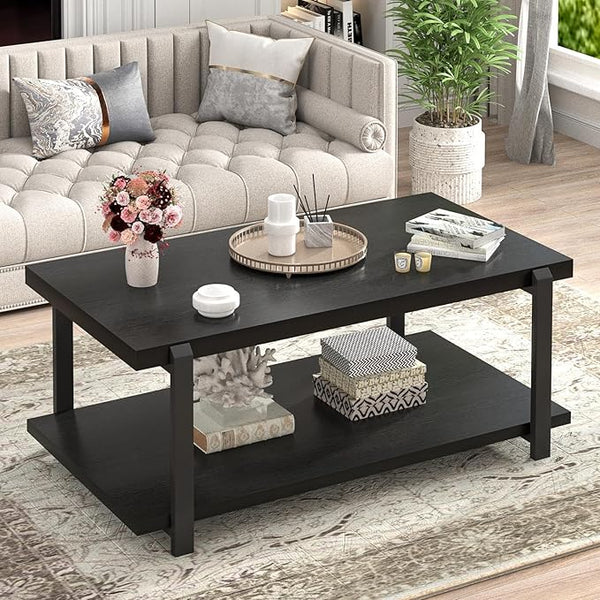 Modern Rectangle Coffee Table with 2-Tier Storage