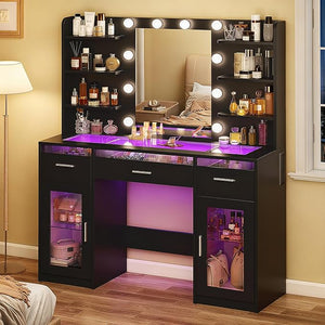 LED Makeup Vanity Desk with Mirror, Lights & Storage