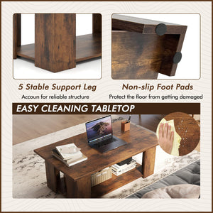 2-Tier Rectangular Coffee Table with Open Shelf