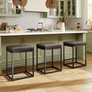 Counter Height Bar Stools with Faux Leather Cushion & Footrest