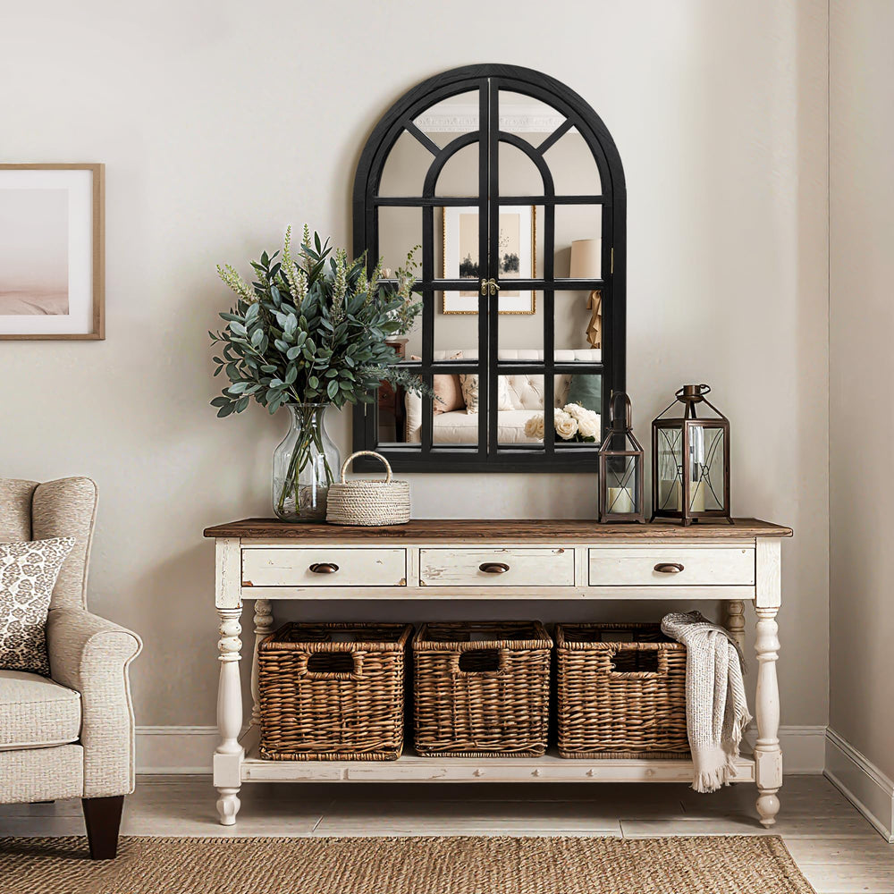Arched Wood Frame Wall Mirror – Black | Farmhouse Decor