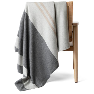 100% Pure Cashmere Throw Blanket – Woven, Large 73"x53", Gray & Beige Stripe