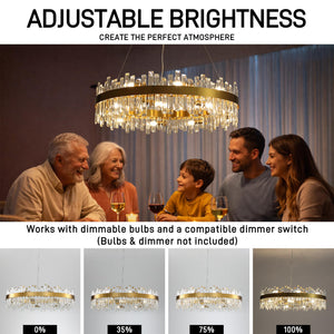 Round Crystal Chandelier – Gold Modern Pendant Light