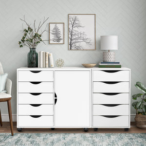5-Drawer Mobile Storage Cabinet with Door & Wheels
