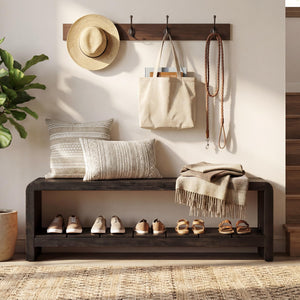 Solid Wood Entryway Bench with Shoe Storage
