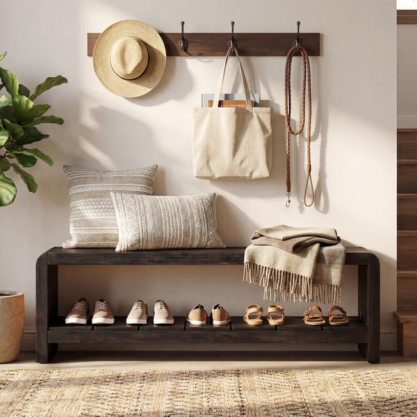Solid Wood Entryway Bench with Shoe Storage