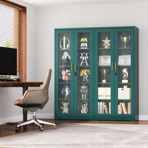 Metal Glass Display Cabinet with Lockable Doors & Adjustable Shelves