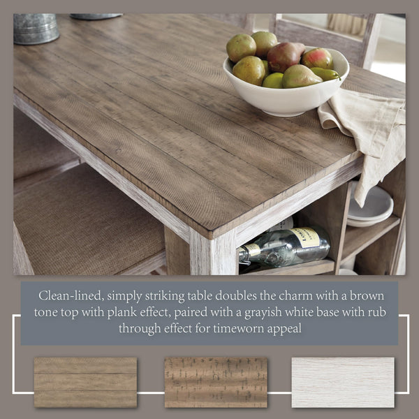 3-Piece Counter Height Dining Set with Cushioned Barstools — Whitewash Wood