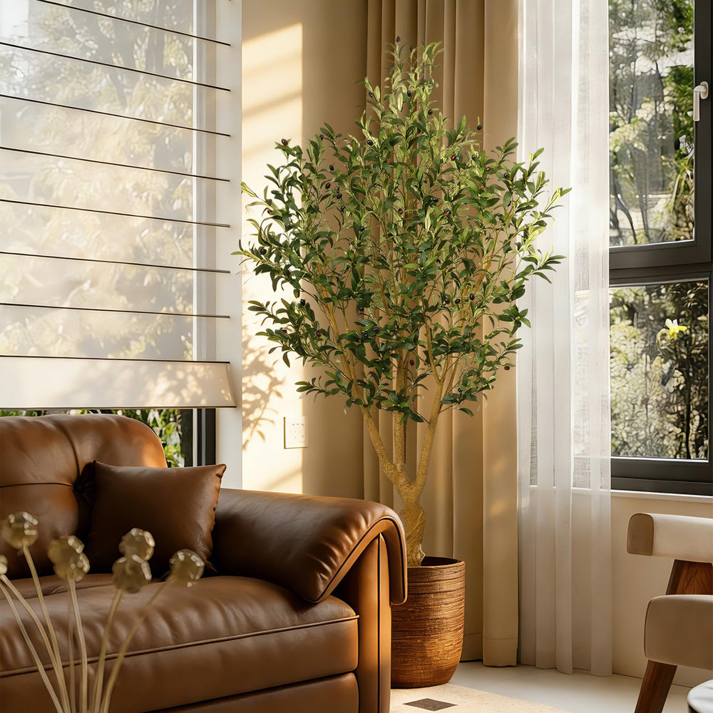 7 ft Artificial Olive Tree with Faux Olives