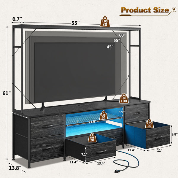 55" Entertainment Center with LED Lights & Power Outlets