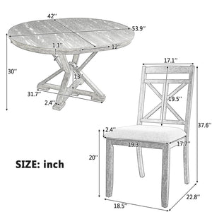Round Extendable Dining Table Set for 4, 5-Piece