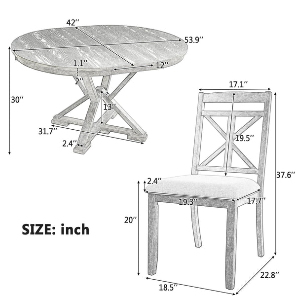Round Extendable Dining Table Set for 4, 5-Piece