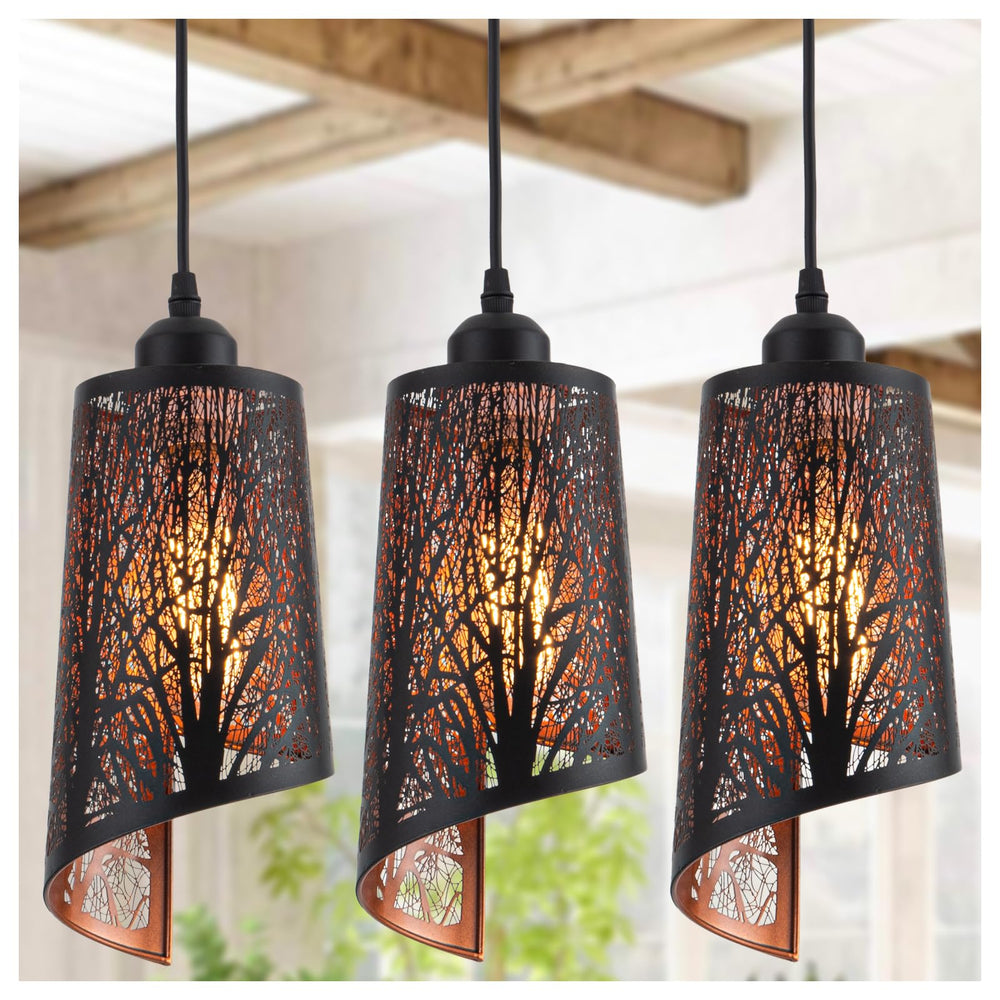 Black Gold Hollow-Carved Pendant Light – Farmhouse Metal Fixture