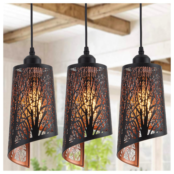 Black Gold Hollow-Carved Pendant Light – Farmhouse Metal Fixture