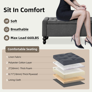 50-Inch Upholstered Storage Ottoman Bench with Safety Hinge – 660 lb Capacity