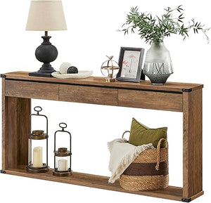 Console Table with 3 Drawers & Bottom Shelf – Farmhouse Style