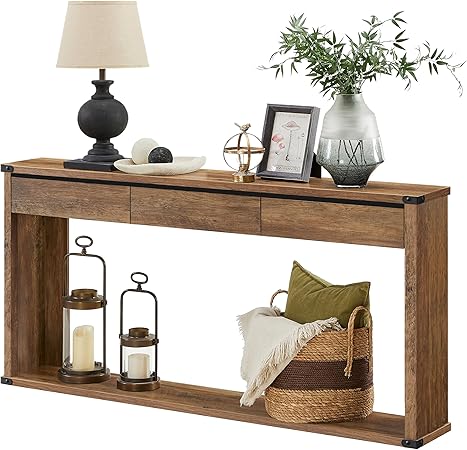 Console Table with 3 Drawers & Bottom Shelf – Farmhouse Style