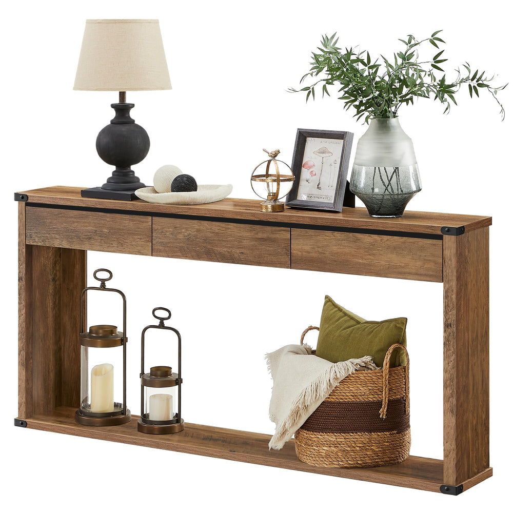 Console Table with 3 Drawers & Bottom Shelf – Farmhouse Style