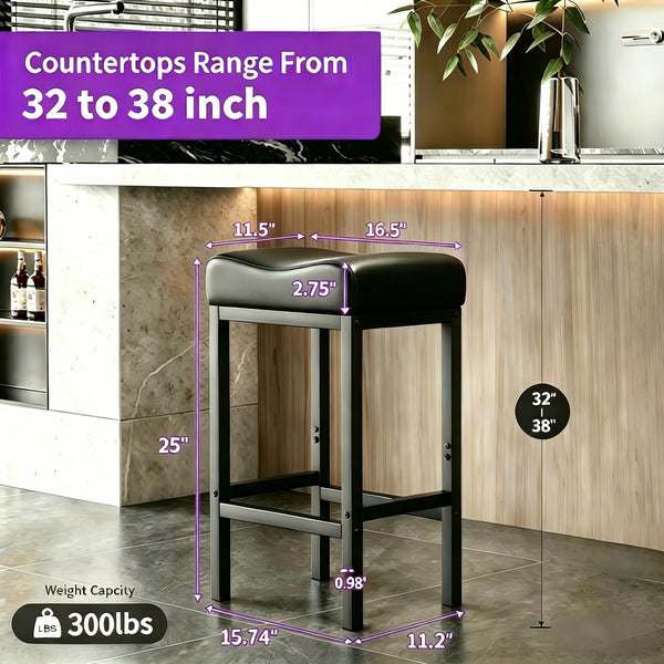 Leather Backless Bar Stools Set of 2 – Metal Frame, 300 LB Capacity