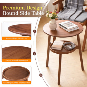 Bamboo Round 2-Tier End Table with Storage Shelf