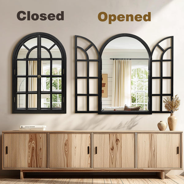 Arched Wood Frame Wall Mirror – Black | Farmhouse Decor