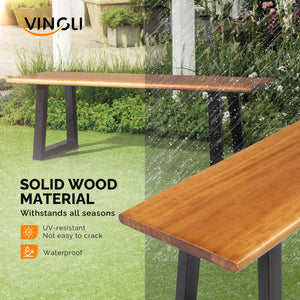 Acacia Wood Outdoor Bench with Metal Legs