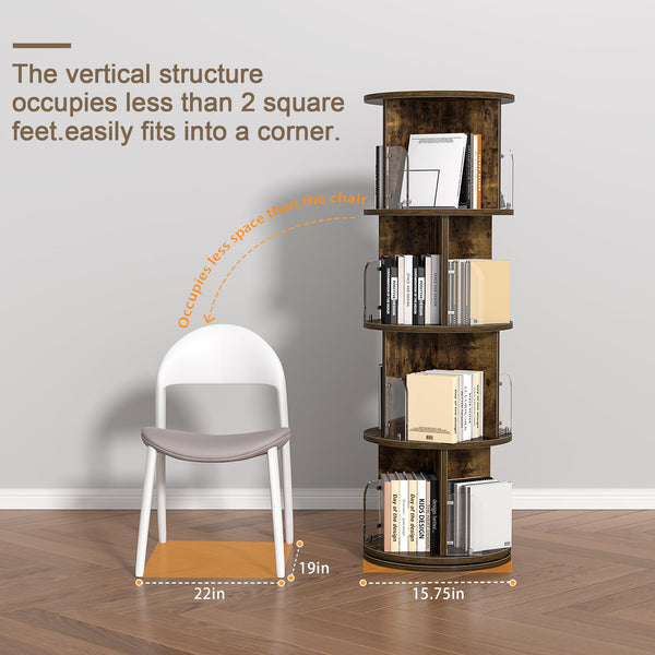 4-Tier Revolving Bookshelf Tower with Acrylic Window Partitions