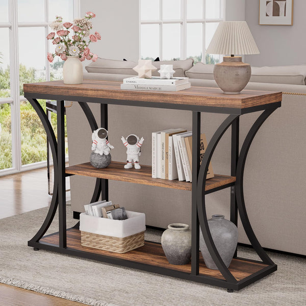 Narrow Console Table 39.4" with 3-Tier Storage Shelves