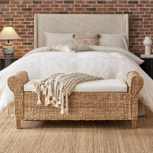 Rattan Storage Bench with Rolled Armrests