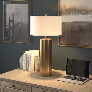 Mid-Century Modern Table Lamp with White Fabric Drum Shade