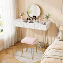 Small Vanity Desk Set with Round Mirror & LED Lights