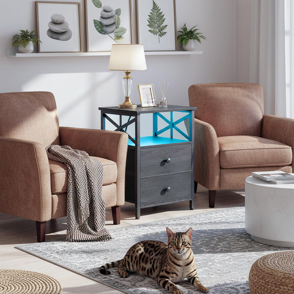 Nightstand Set of 2 with Charging Station & LED Lights