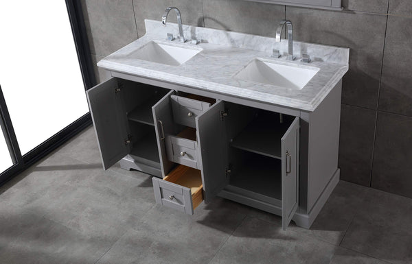 60" Double Sink Bathroom Vanity with Marble Countertop