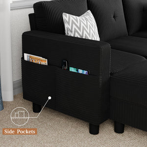 3-Seat L-Shaped Sectional Sofa with Storage Ottoman & Reversible Chaise