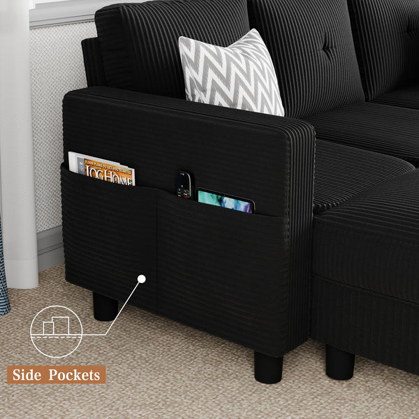 3-Seat L-Shaped Sectional Sofa with Storage Ottoman & Reversible Chaise