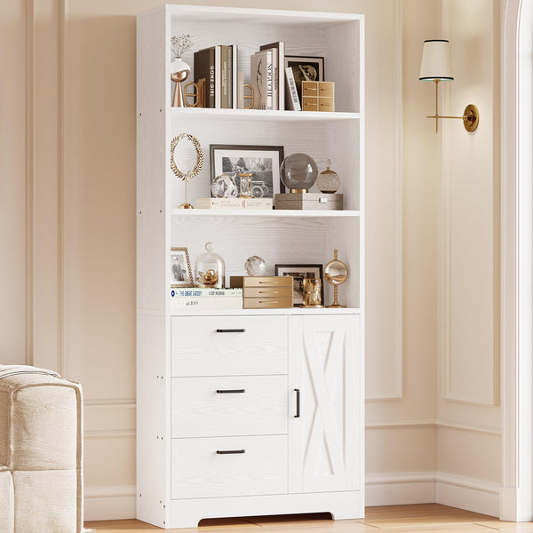 71-Inch Tall Bookcase with Cabinet and 3 Drawers
