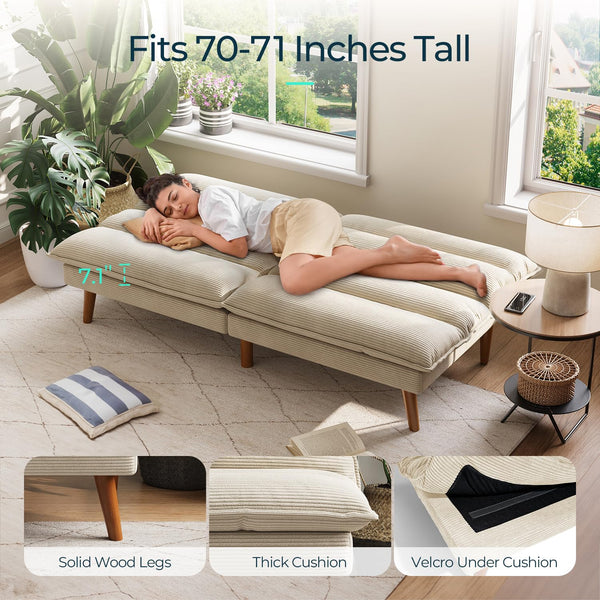 Convertible Corduroy Futon Sofa Bed with Adjustable Backrest