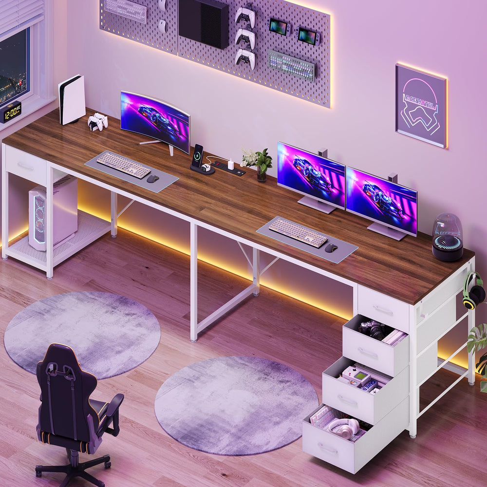 L-Shaped Desk with Drawers & Built-In Power Strip