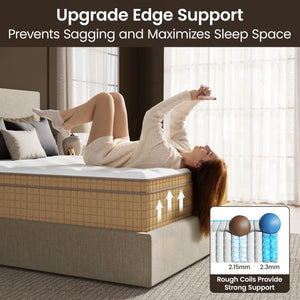Queen Hybrid Mattress 14 Inch – Pocketed Coil, Cooling Gel, Lumbar Support