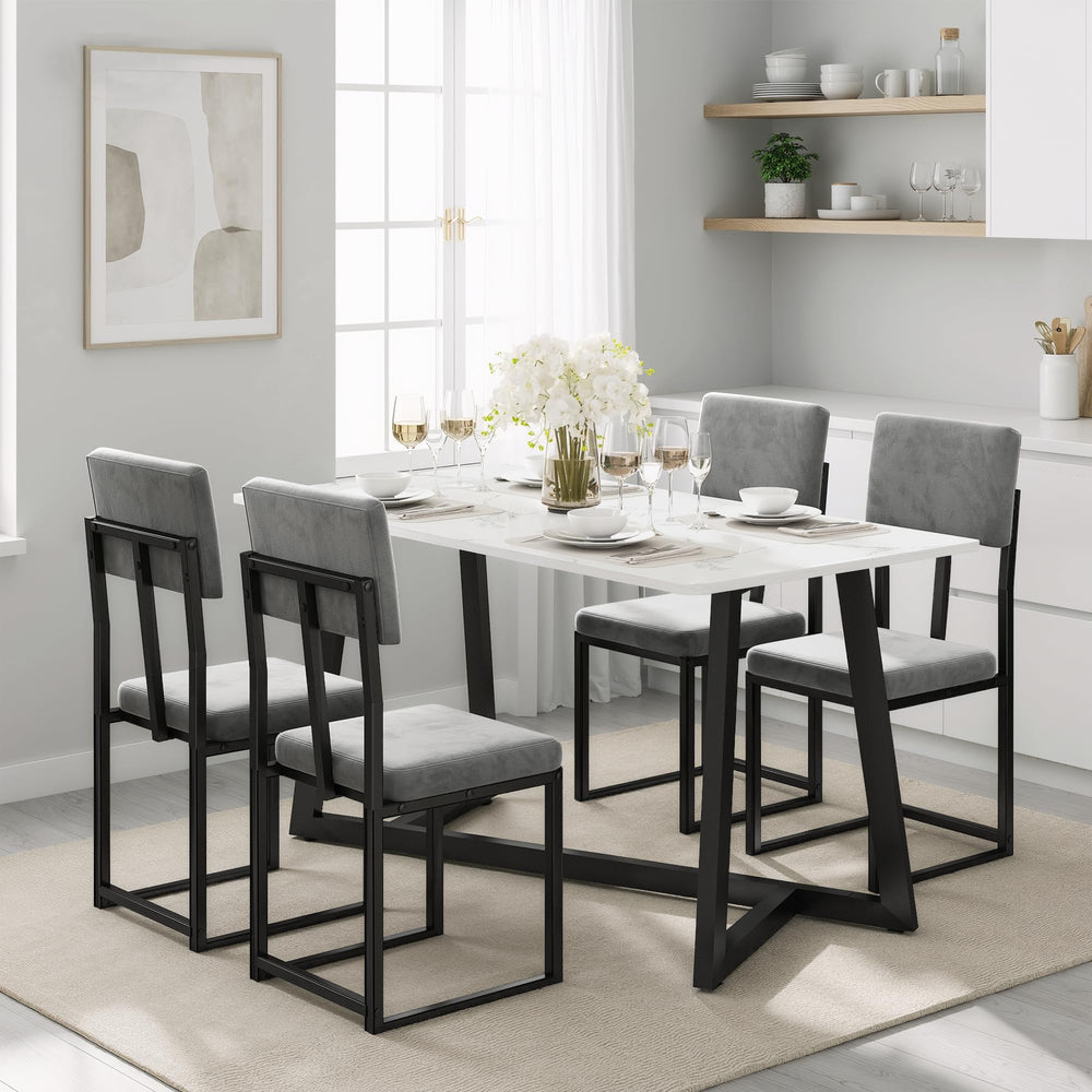 5-Piece Faux Marble Dining Table Set with Upholstered Chairs