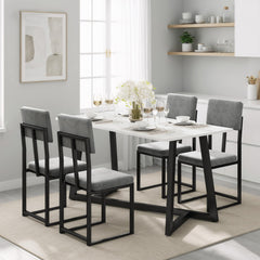5-Piece Faux Marble Dining Table Set with Upholstered Chairs